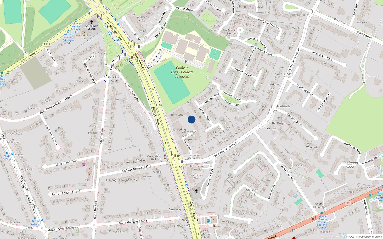 Overhead map showing the location of 3 Booterstown Avenue, Blackrock