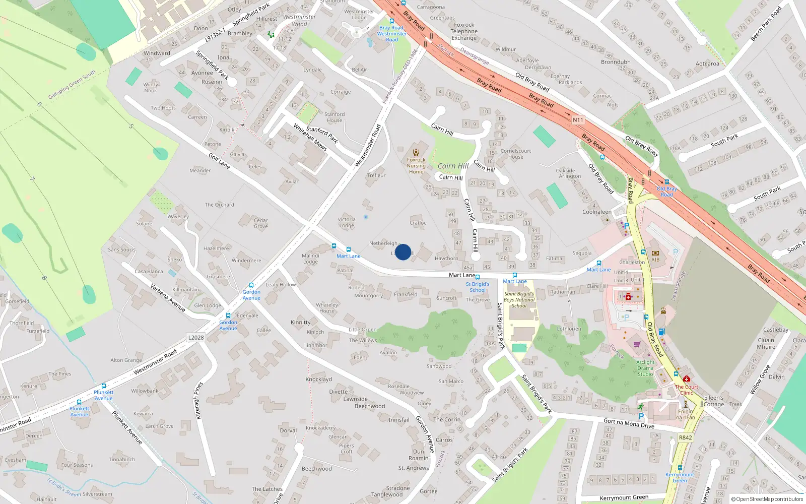 Overhead map showing the location of Mart Lane, Dublin 18