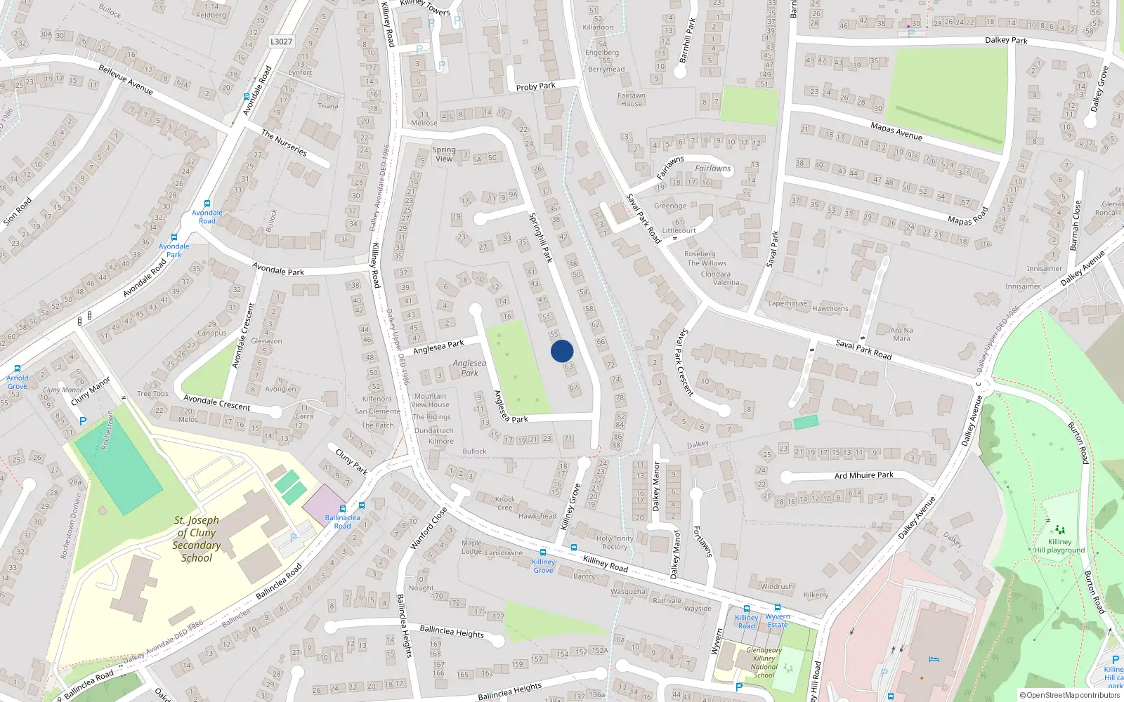 Overhead map showing the location of Loyola, 59 Springhill Park, Killiney