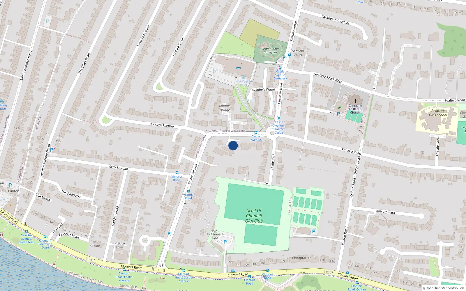 Overhead map showing the location of Lucerne Apt 6, 39 Castle Avenue, Clontarf Dublin 3