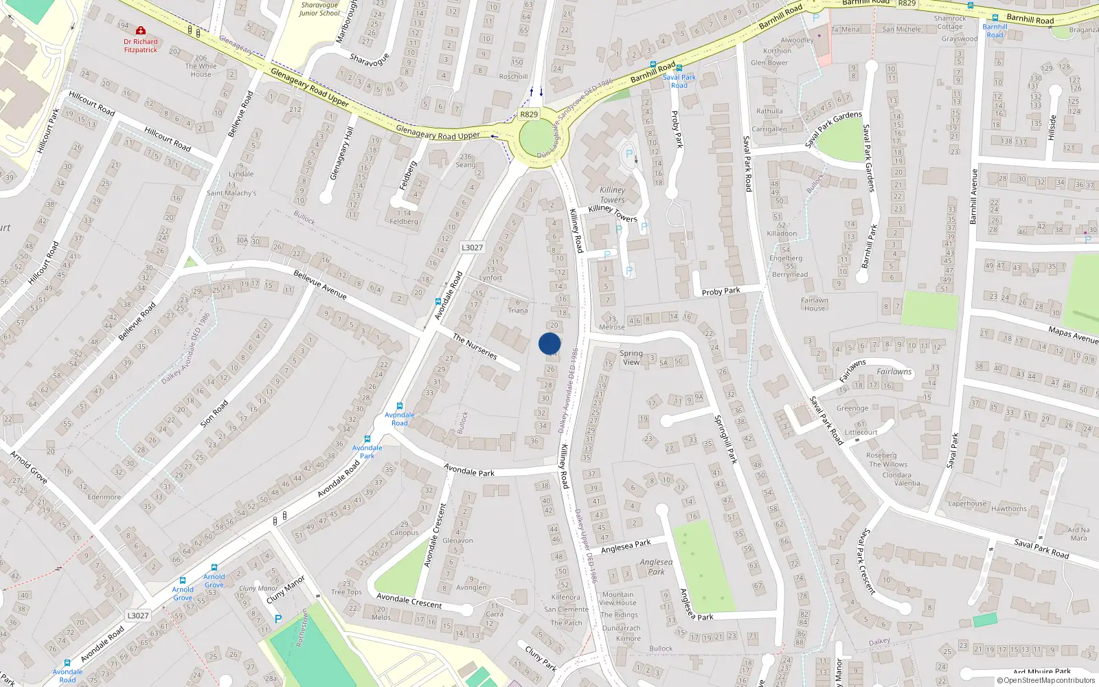 Overhead map showing the location of Lyndon, 22 Killiney Road, Killiney