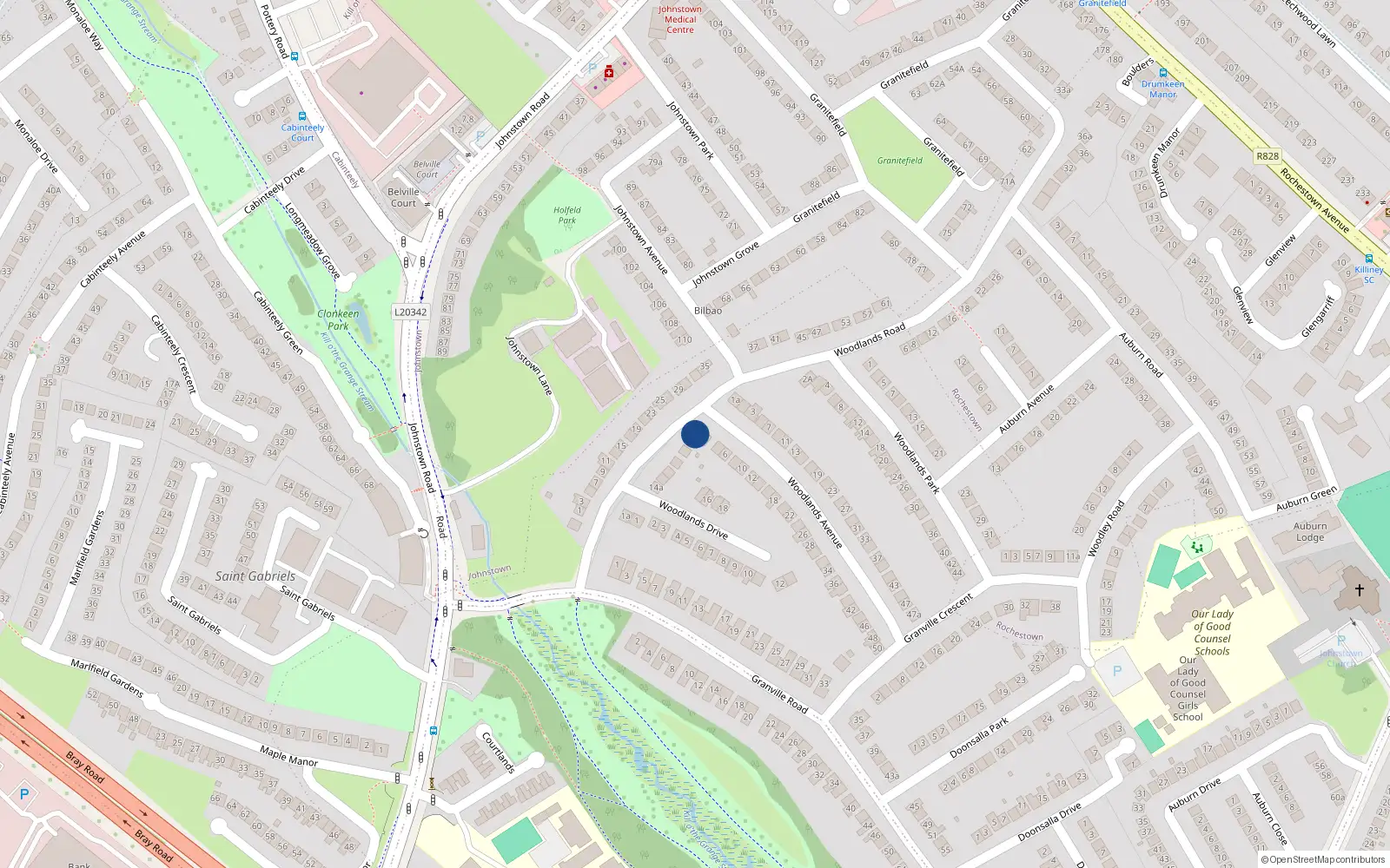 Overhead map showing the location of Lynfort, 2A Woodlands Avenue, Dun Laoghaire
