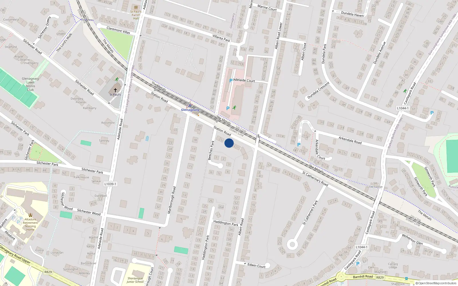 Overhead map showing the location of 4 Station Road, Portmarnach