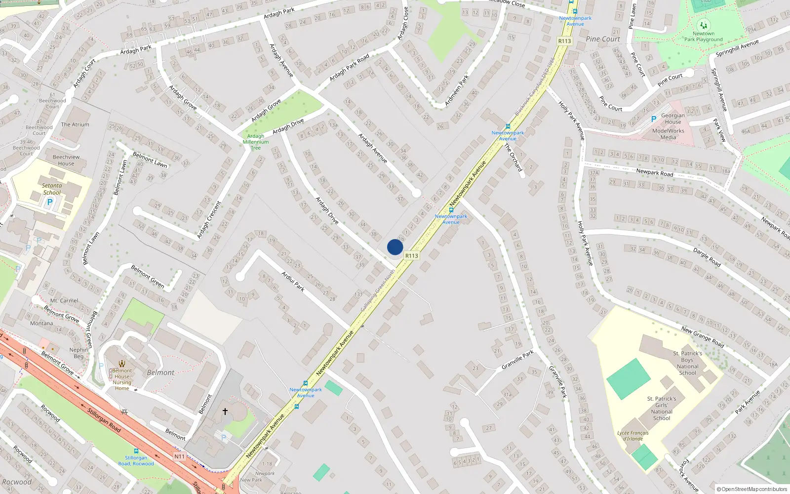 Overhead map showing the location of Galloping Green North, Dublin, Co. Dublin