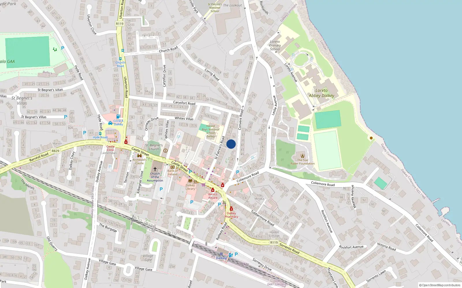 Overhead map showing the location of Marianna, 8A Convent Road, Dalkey