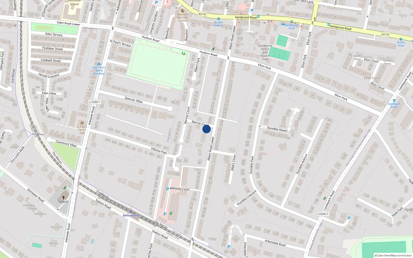 Overhead map showing the location of Bullock, Dublin, Co. Dublin