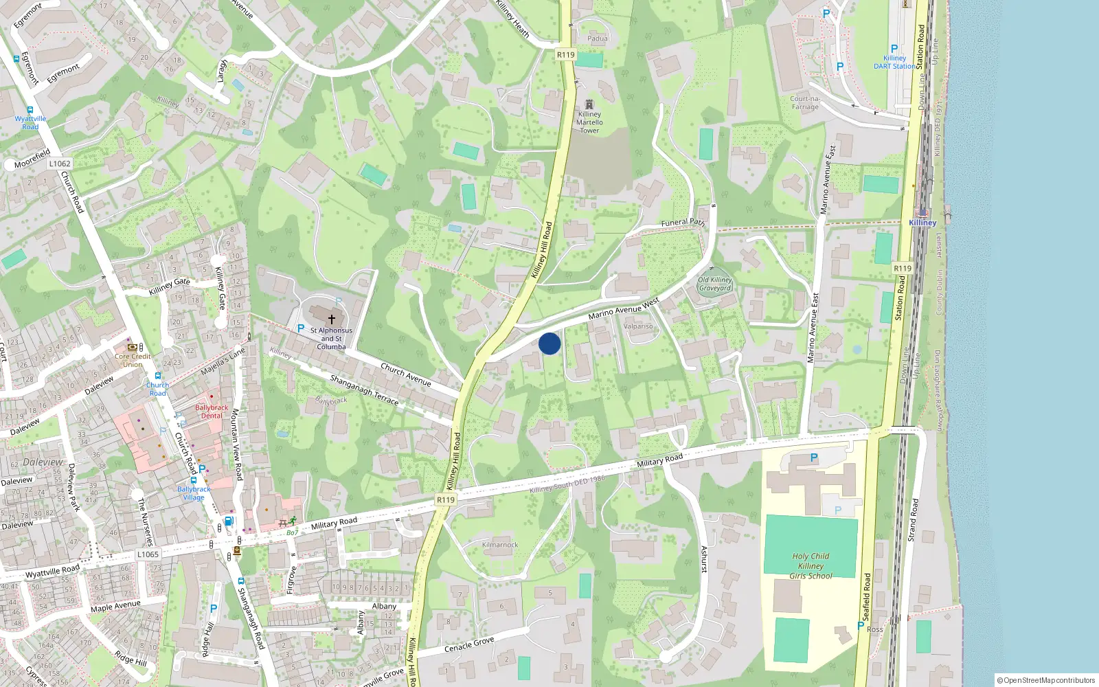 Overhead map showing the location of Marino Avenue West, Dublin