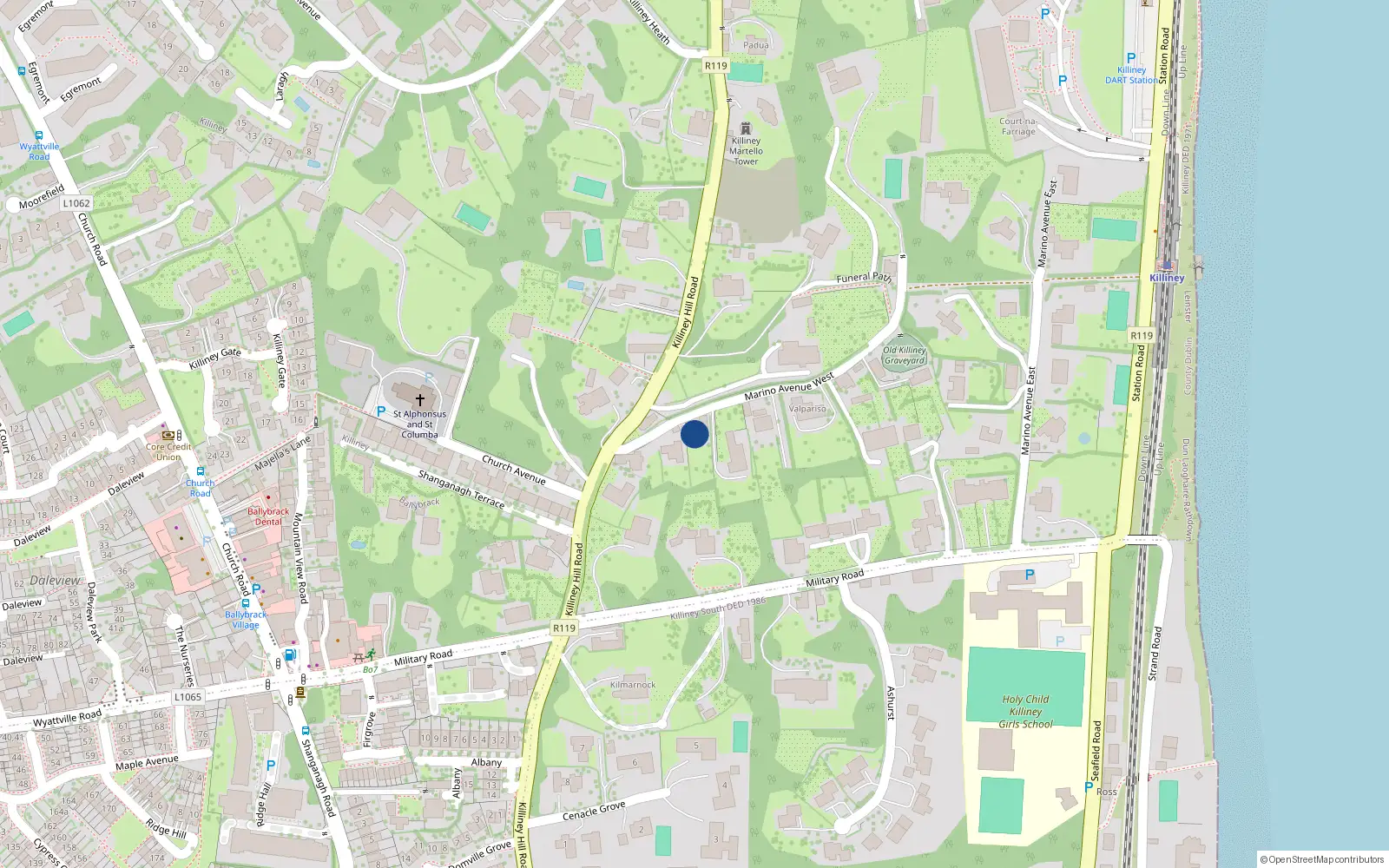 Overhead map showing the location of Killiney, Dublin, Co. Dublin