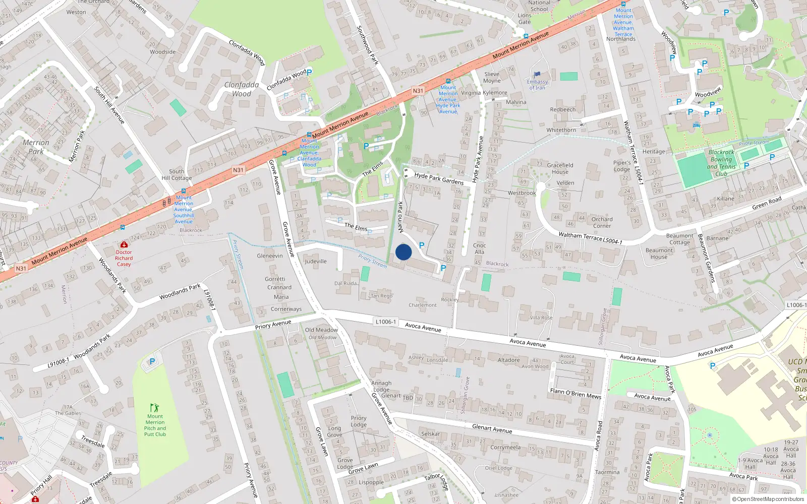 Overhead map showing the location of Blackrock, Dublin, Co. Dublin