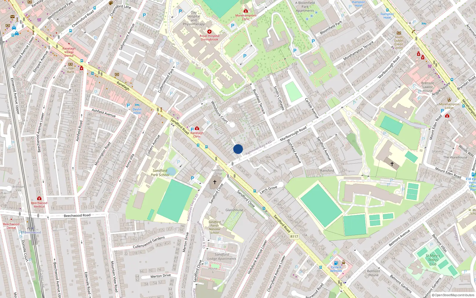 Overhead map showing the location of Marlborough Lane, Donnybrook