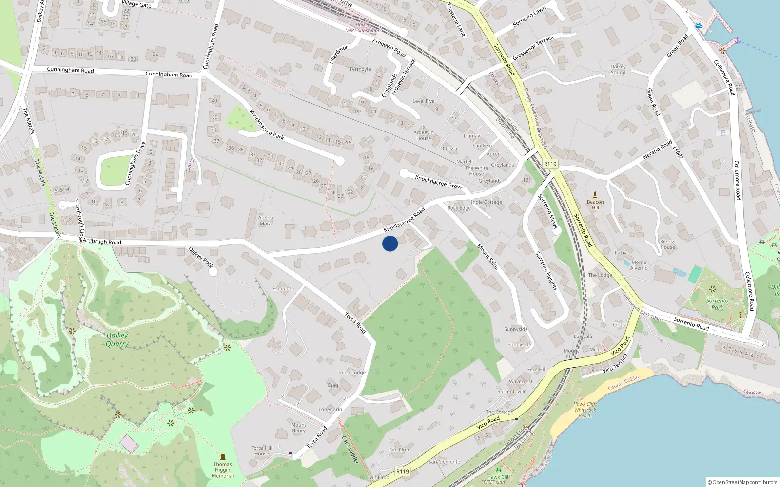 Overhead map showing the location of Dalkey Commons, Dublin, Co. Dublin