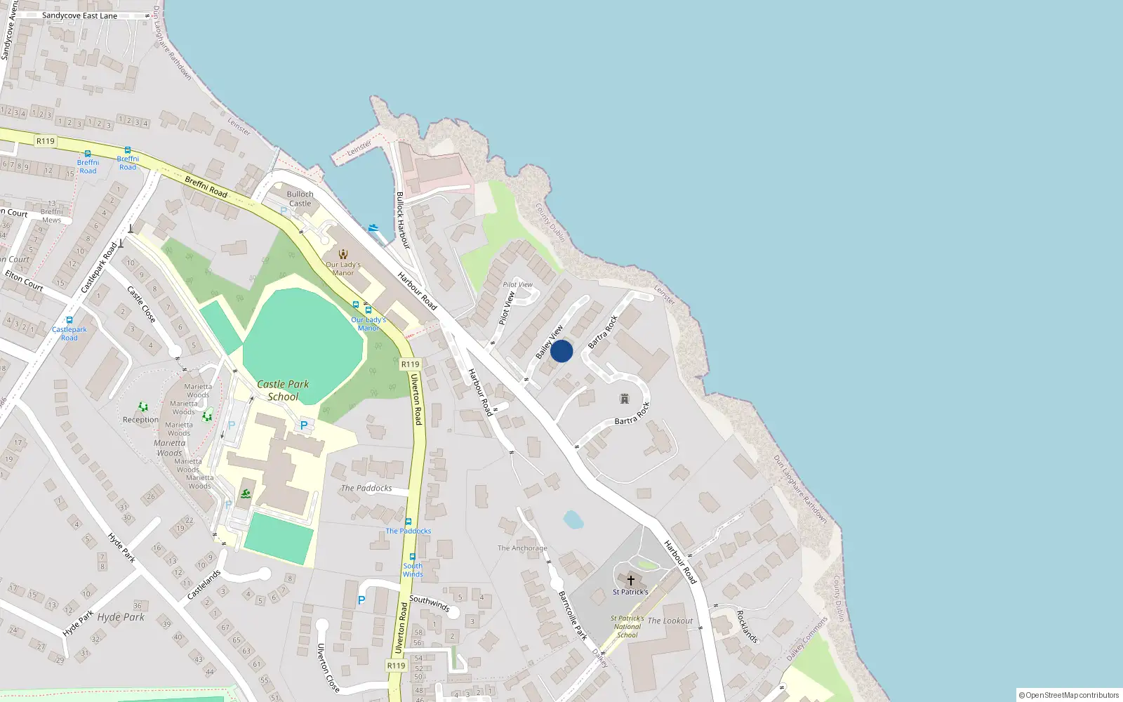 Overhead map showing the location of Martello Tower 10, Harbour Road, Claddagh