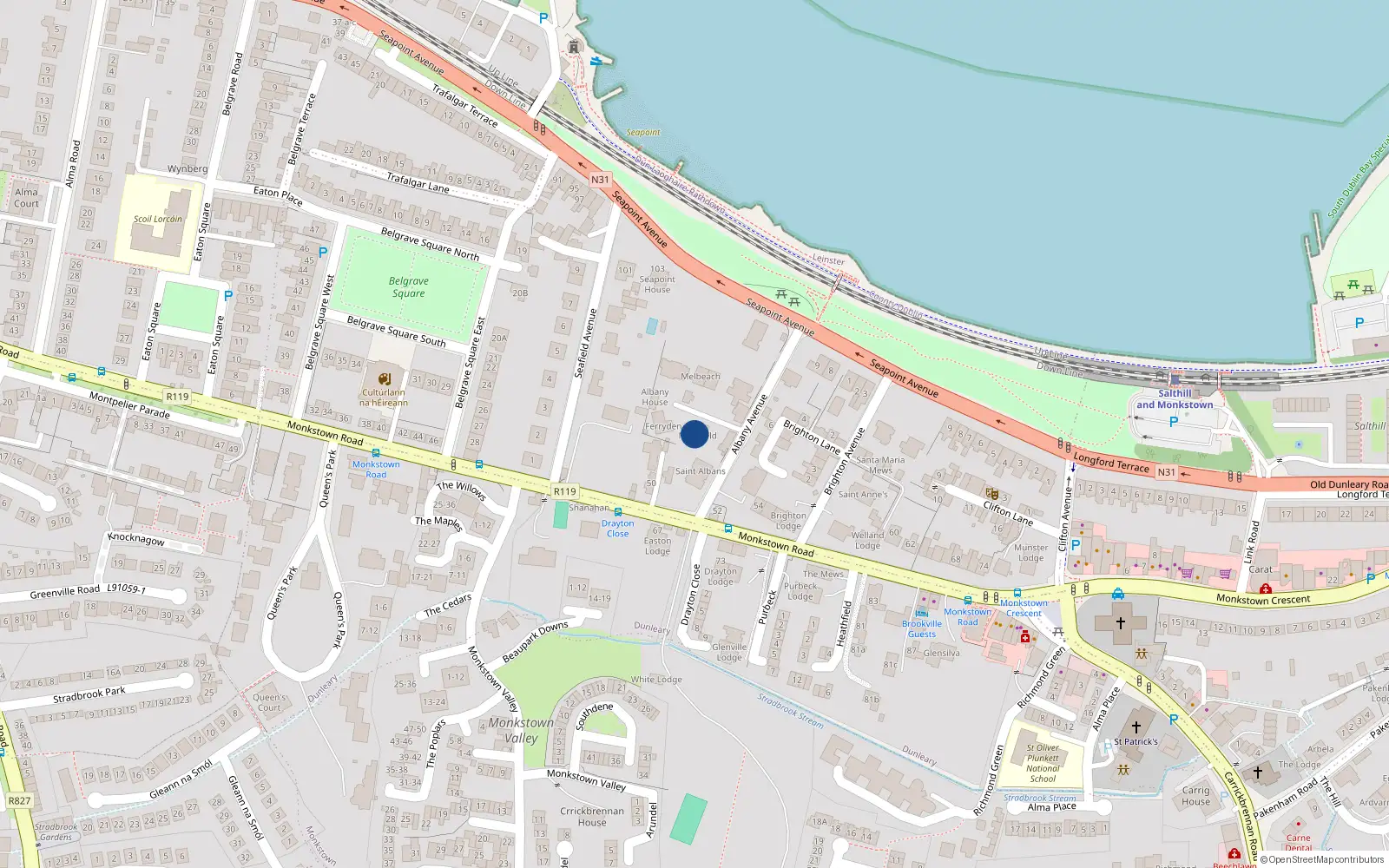 Overhead map showing the location of Dún Laoghaire, Dublin, Co. Dublin