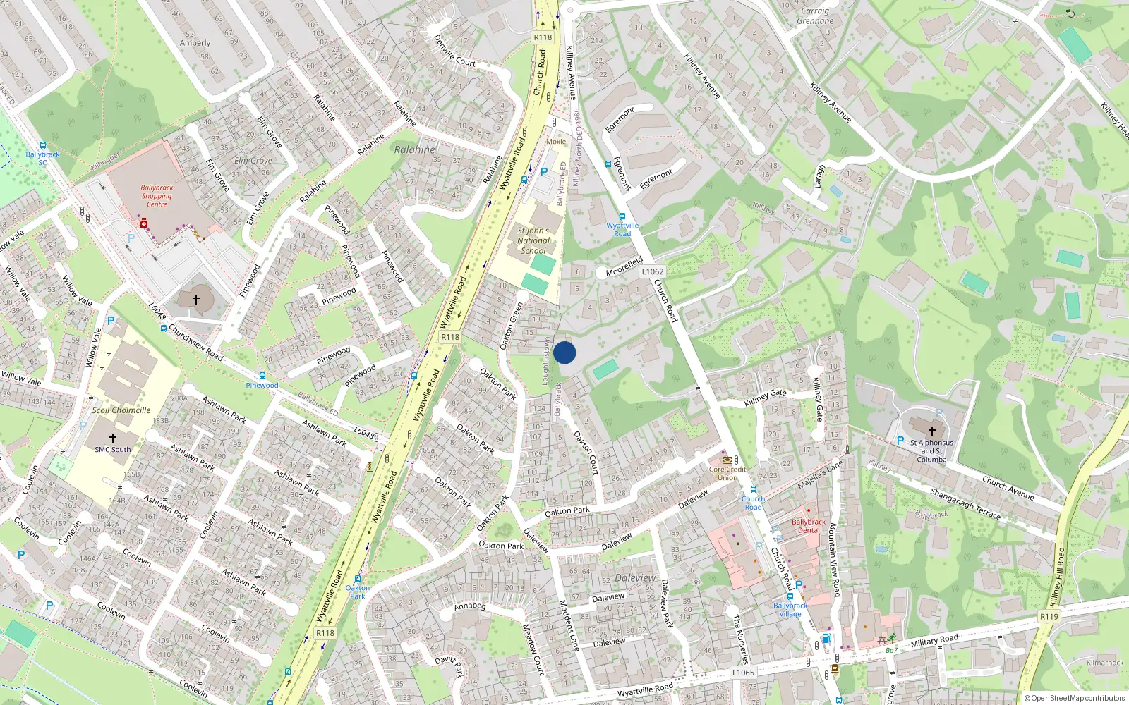 Overhead map showing the location of Maryvale, 38A Church Road, Killiney