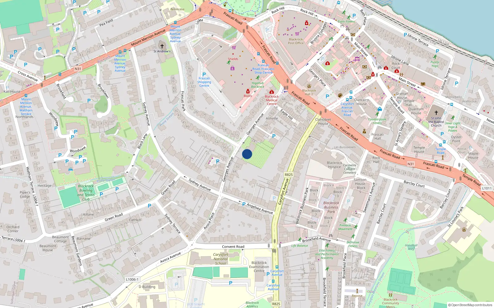 Overhead map showing the location of 78 George's Avenue, Blackrock