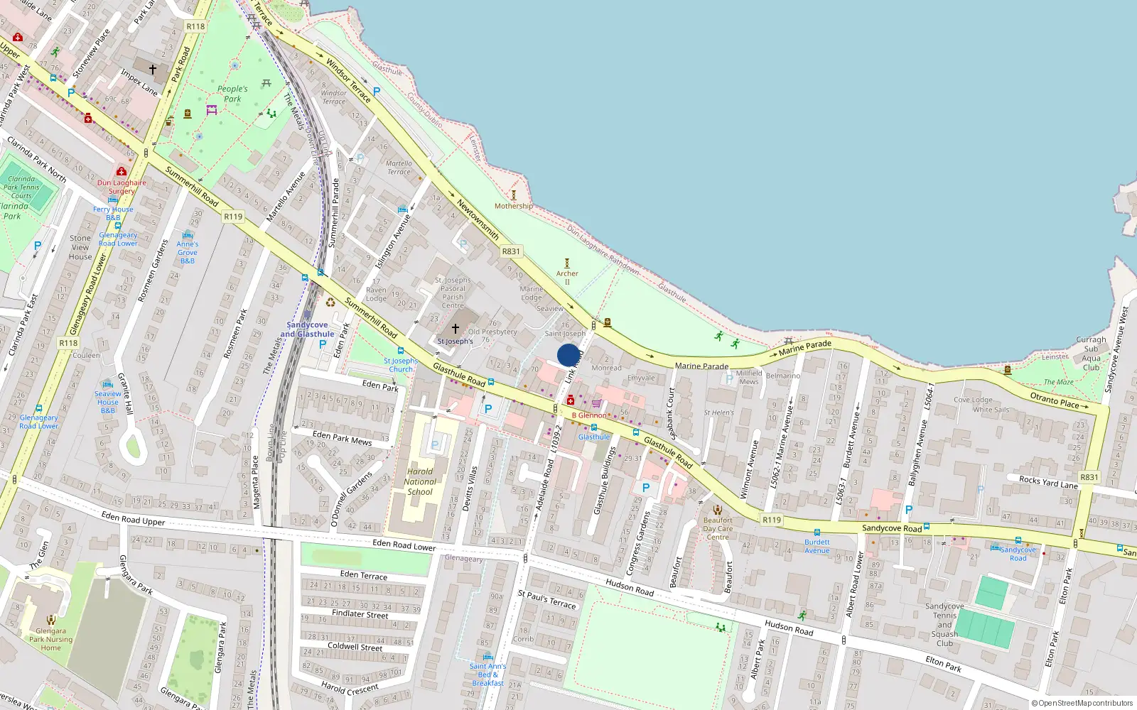 Overhead map showing the location of Glasthule, Dublin, Co. Dublin