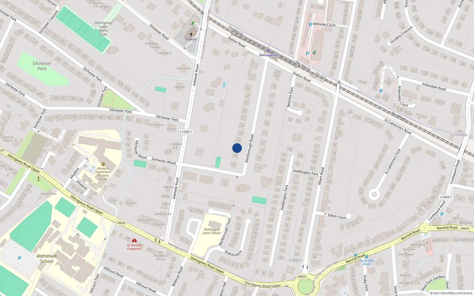 Overhead map showing the location of Glenageary, Dublin, Co. Dublin