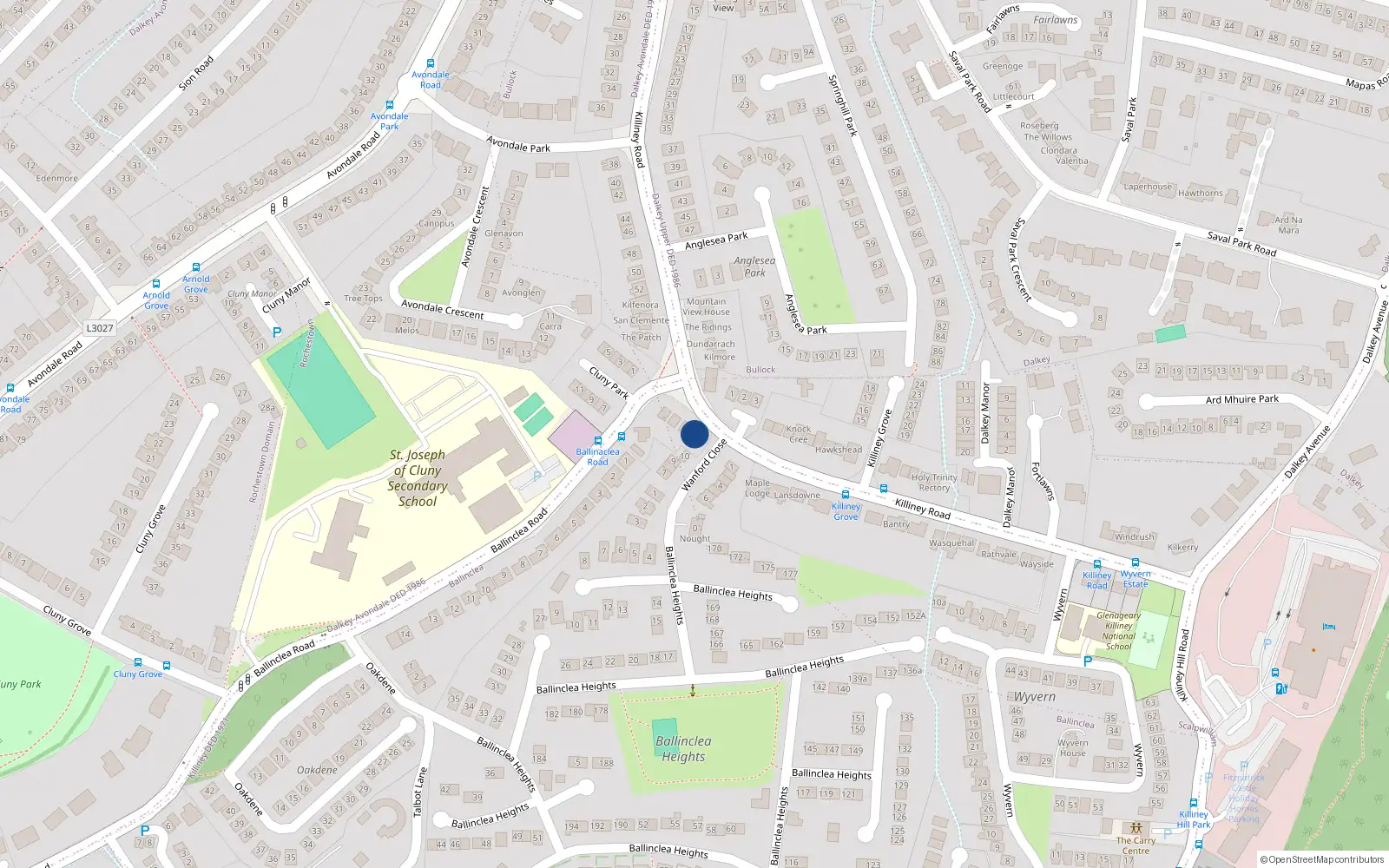 Overhead map showing the location of 66 Killiney Road, Dalkey
