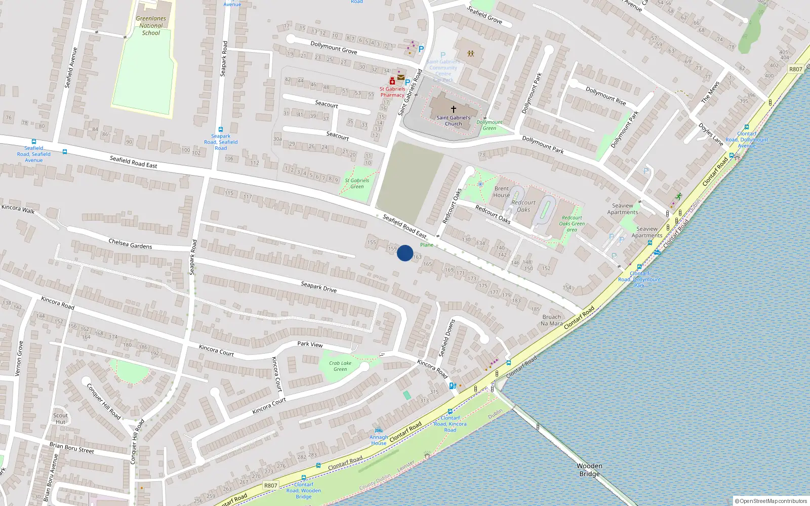Overhead map showing the location of 161 Seafield Road East, Dublin 3