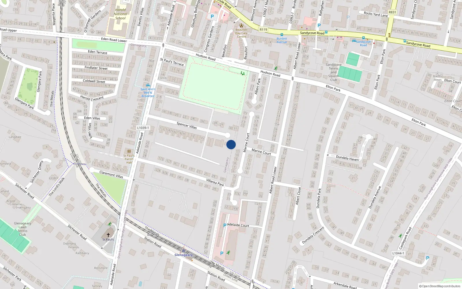 Overhead map showing the location of Spencer Villas, Glenageary