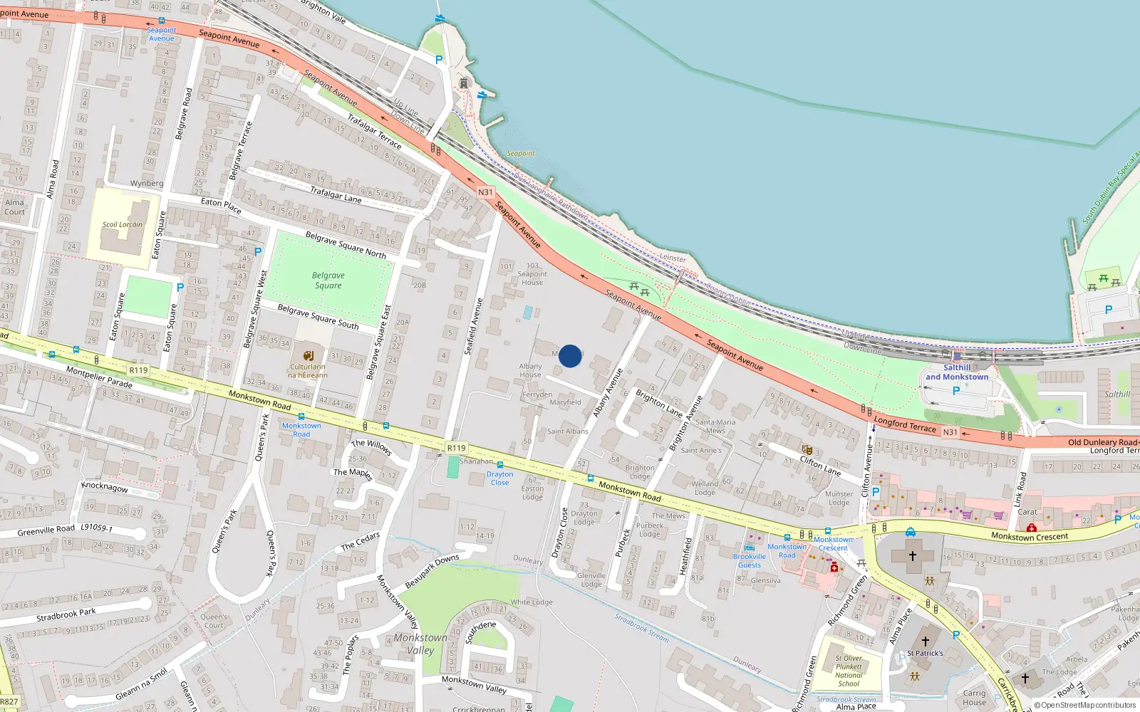 Overhead map showing the location of Dún Laoghaire, Dublin, Co. Dublin
