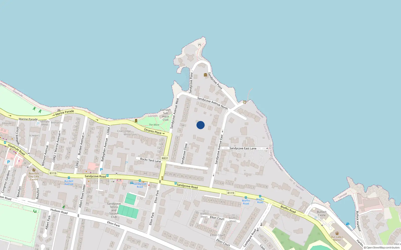 Overhead map showing the location of Mews 1, 10 Sandycove Avenue West, Sandycove