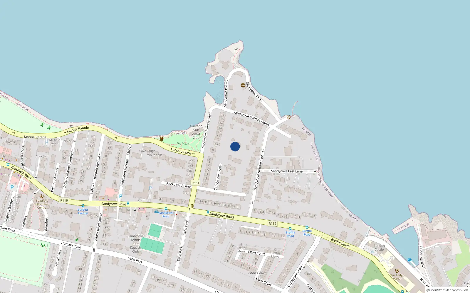 Overhead map showing the location of Mews 2, 10 Sandycove Avenue West, Sandycove