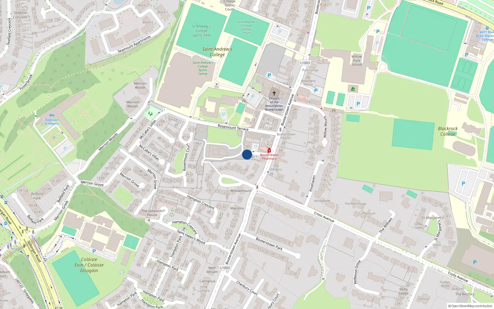 Overhead map showing the location of Mews 2, 93 Booterstown Avenue, Blackrock