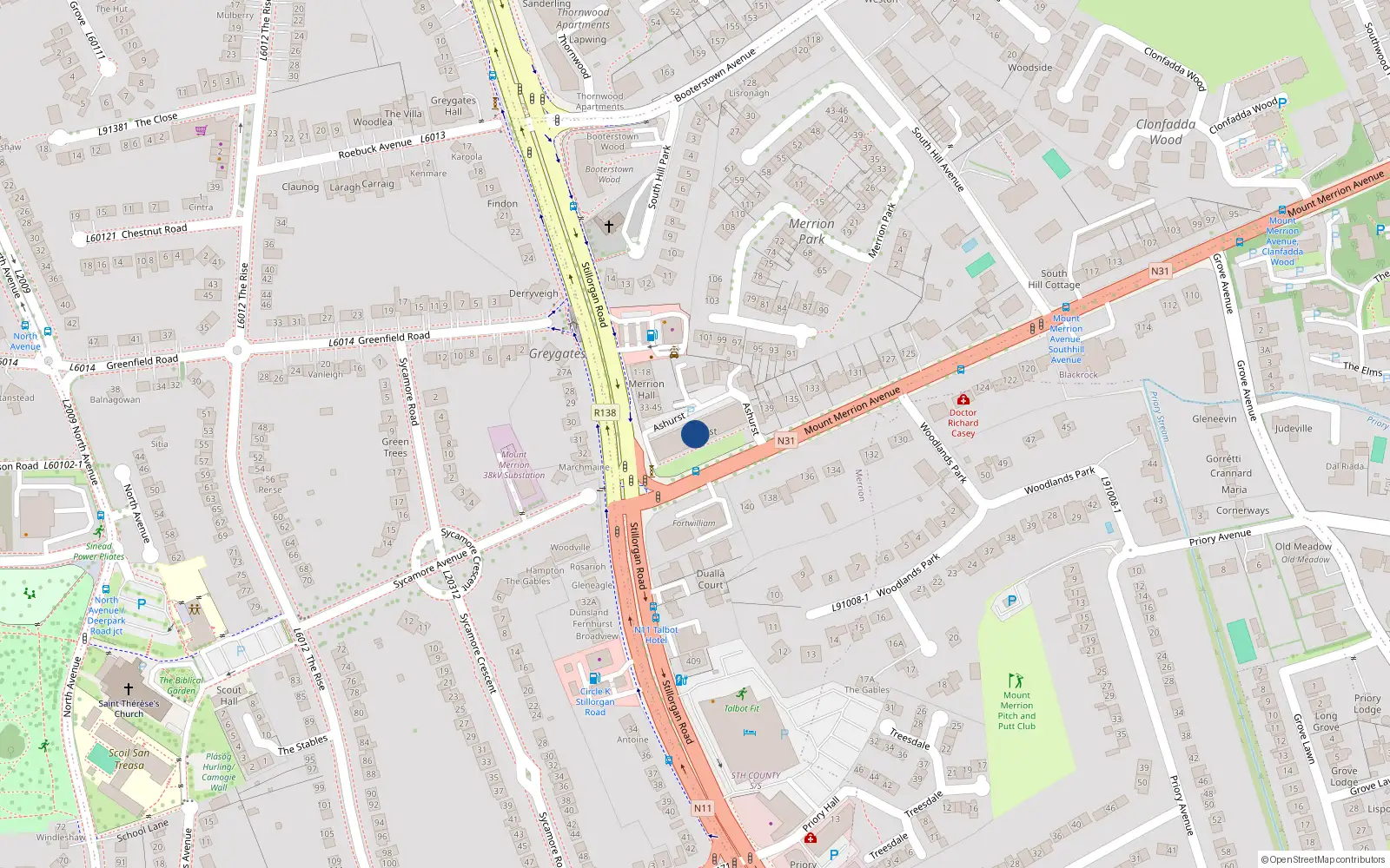 Overhead map showing the location of Mews 2 Rear of Ashurst Apts, 26 Mount Merrion Avenue, Blackrock