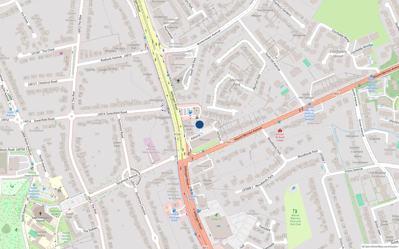 Overhead map showing the location of Mews 3 Ashurst, Mount Merrion Avenue, Blackrock
