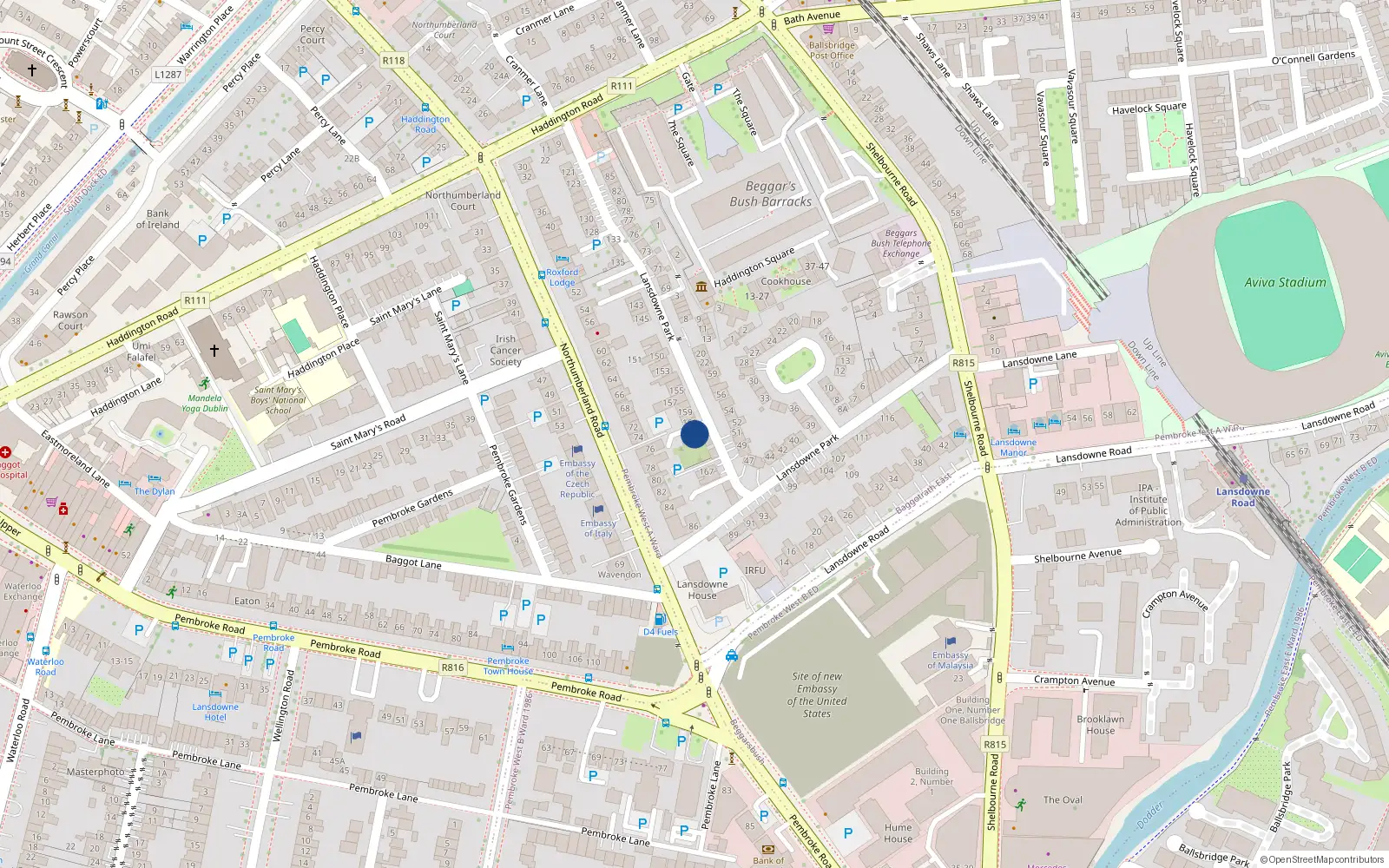 Overhead map showing the location of Mews, Rear of 19 Percy Place, Dublin 4