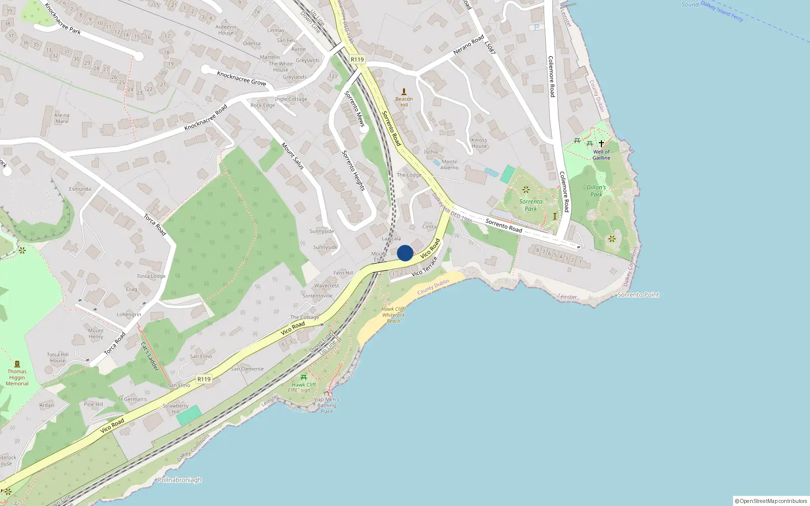 Overhead map showing the location of Dalkey Commons, Dublin, Co. Dublin