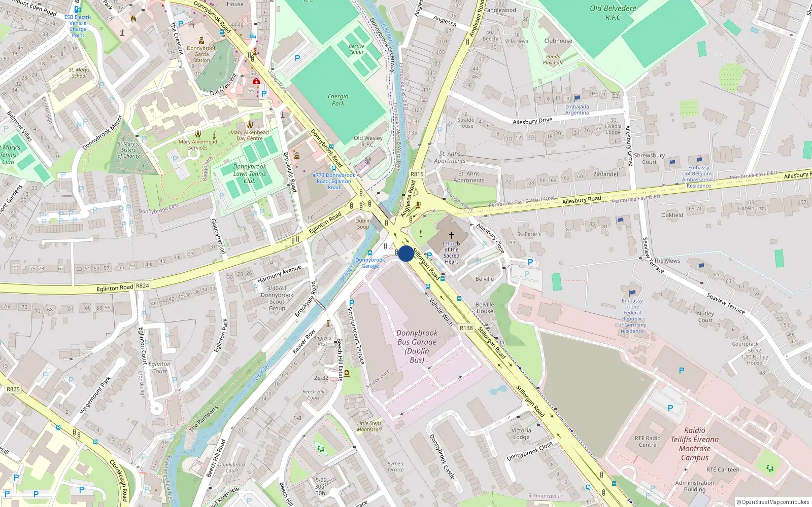 Overhead map showing the location of 129 Stillorgan Road, Donnybrook