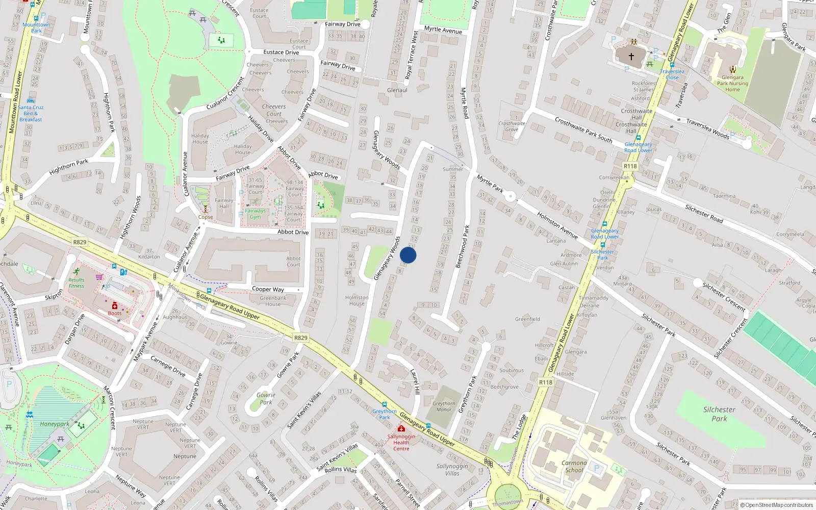 Overhead map showing the location of 10 Glenageary Woods, Glenageary