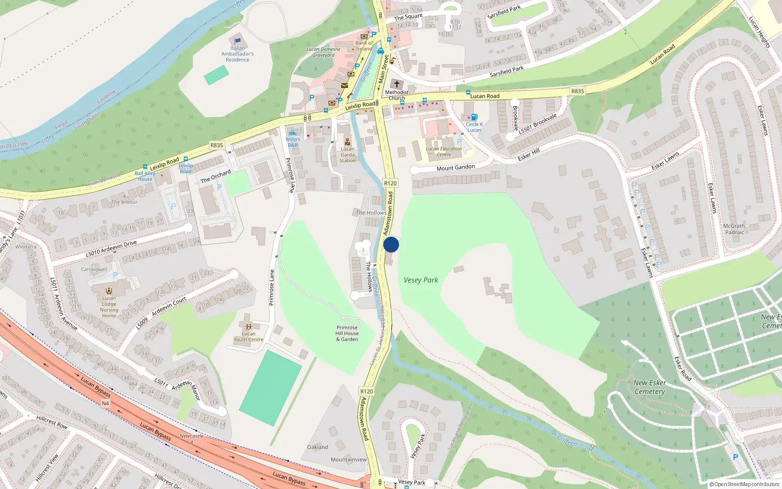 Overhead map showing the location of Adamstown Road, Lucan