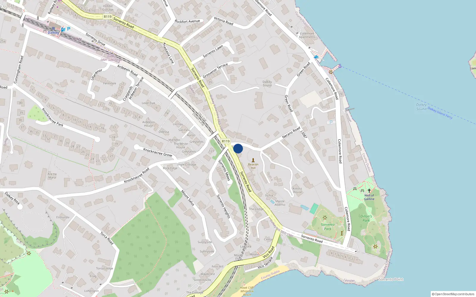 Overhead map showing the location of Dalkey Commons, Dublin, Co. Dublin