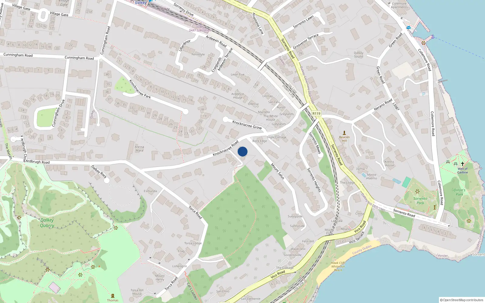 Overhead map showing the location of Dalkey Commons, Dublin, Co. Dublin