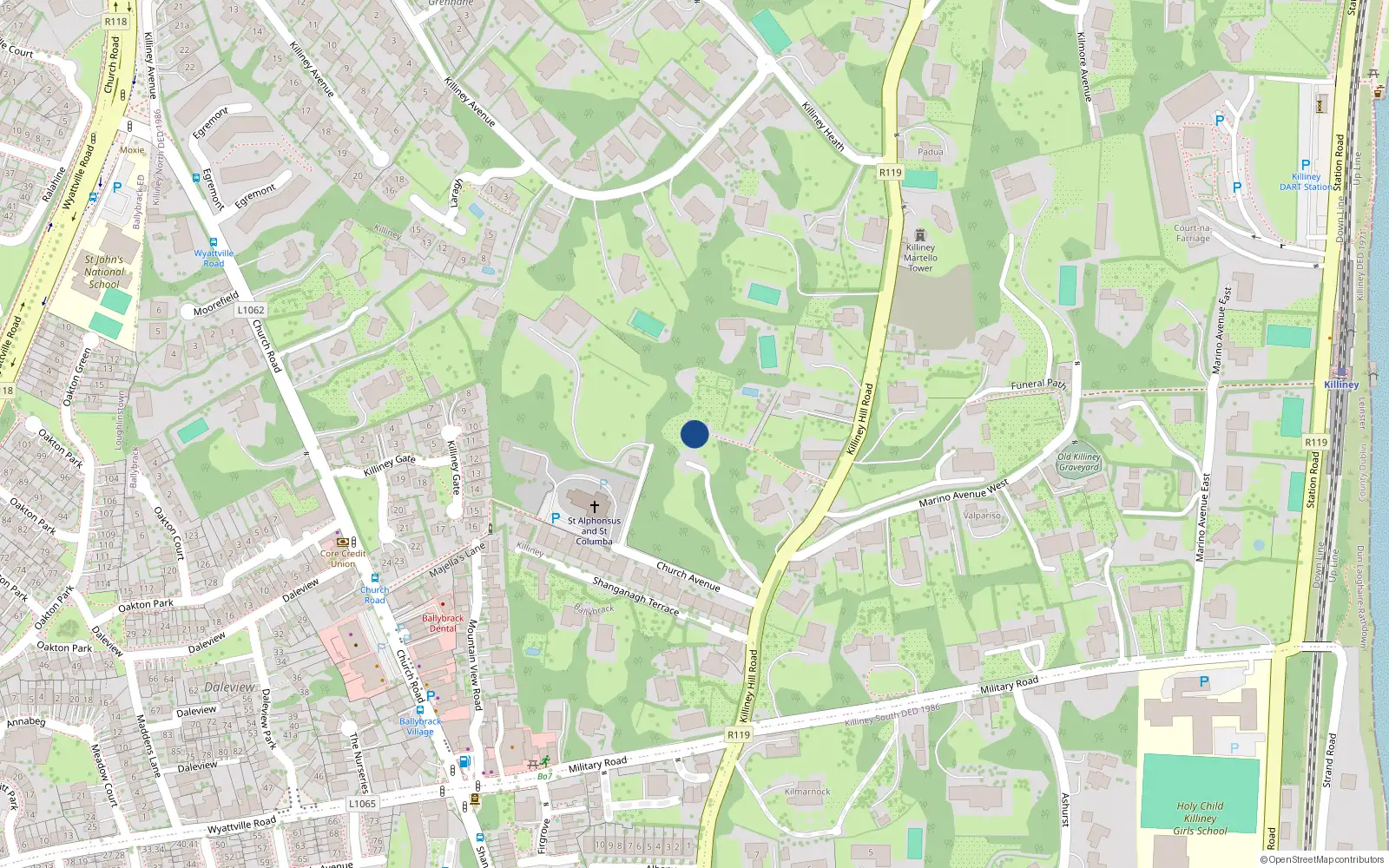 Overhead map showing the location of Killiney, Dublin, Co. Dublin