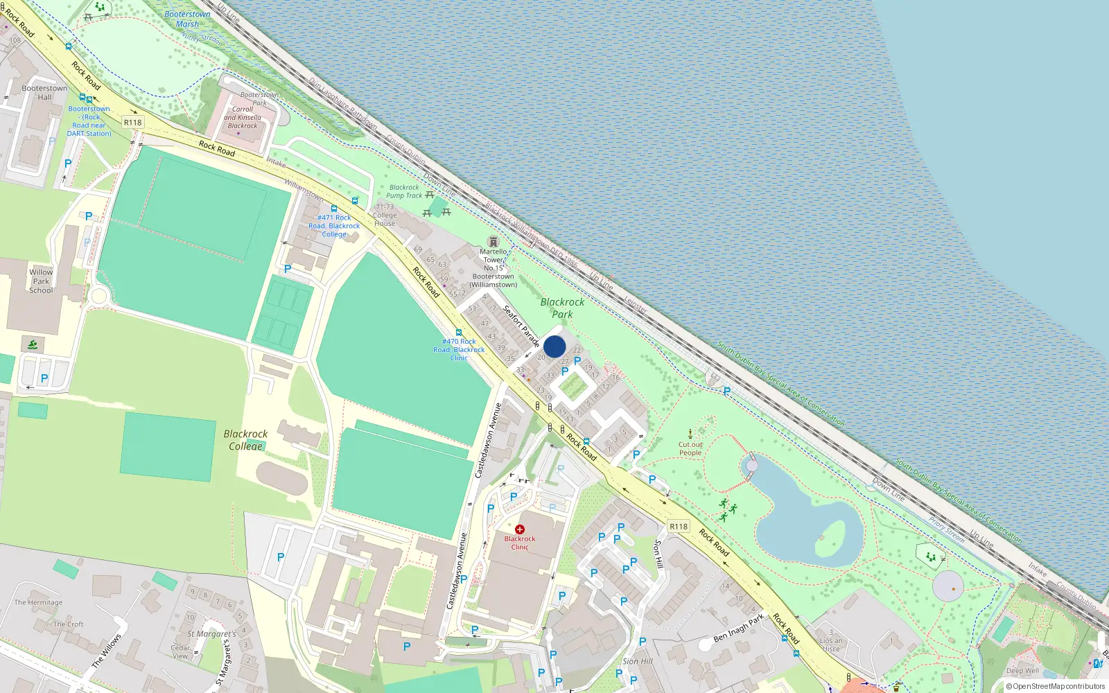 Overhead map showing the location of Montereau Lodge, 18 Seafort Parade, Blackrock