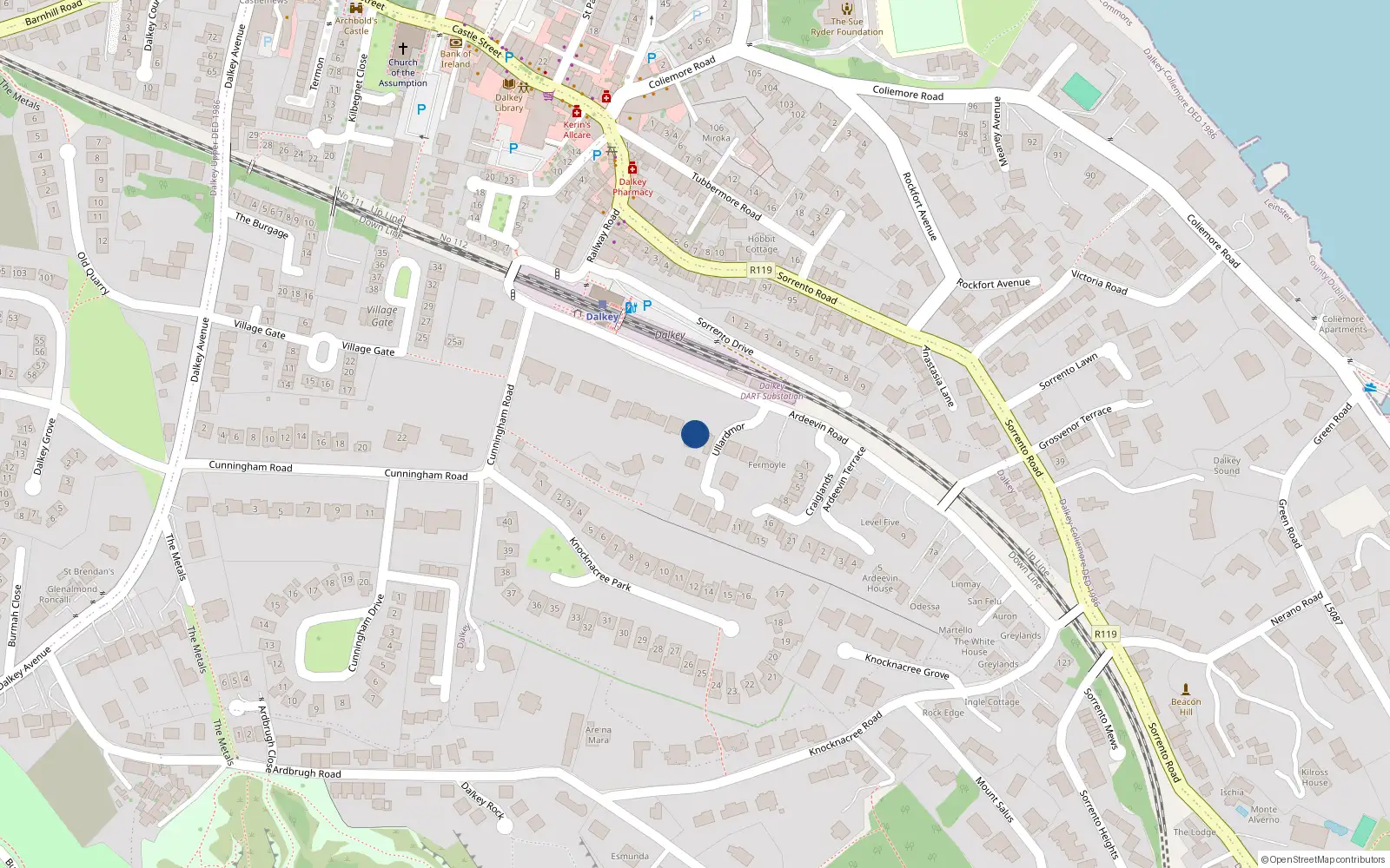 Overhead map showing the location of Dalkey, Dublin, Co. Dublin