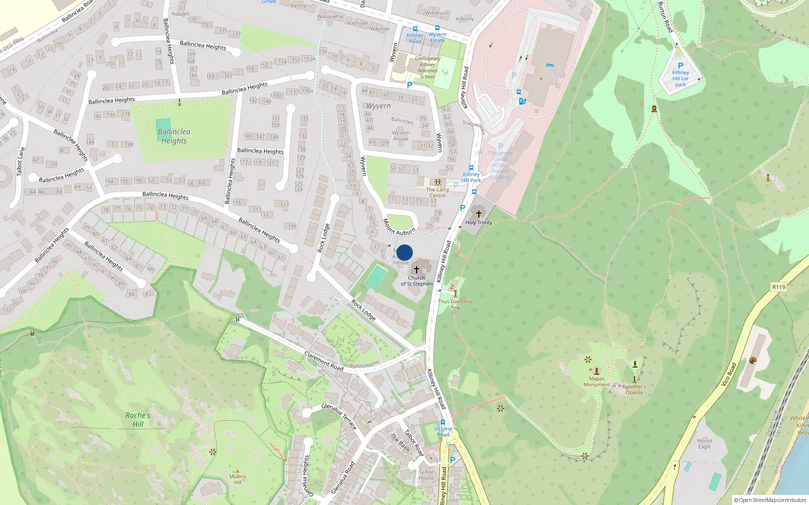 Overhead map showing the location of Ballinclea, Dublin, Co. Dublin