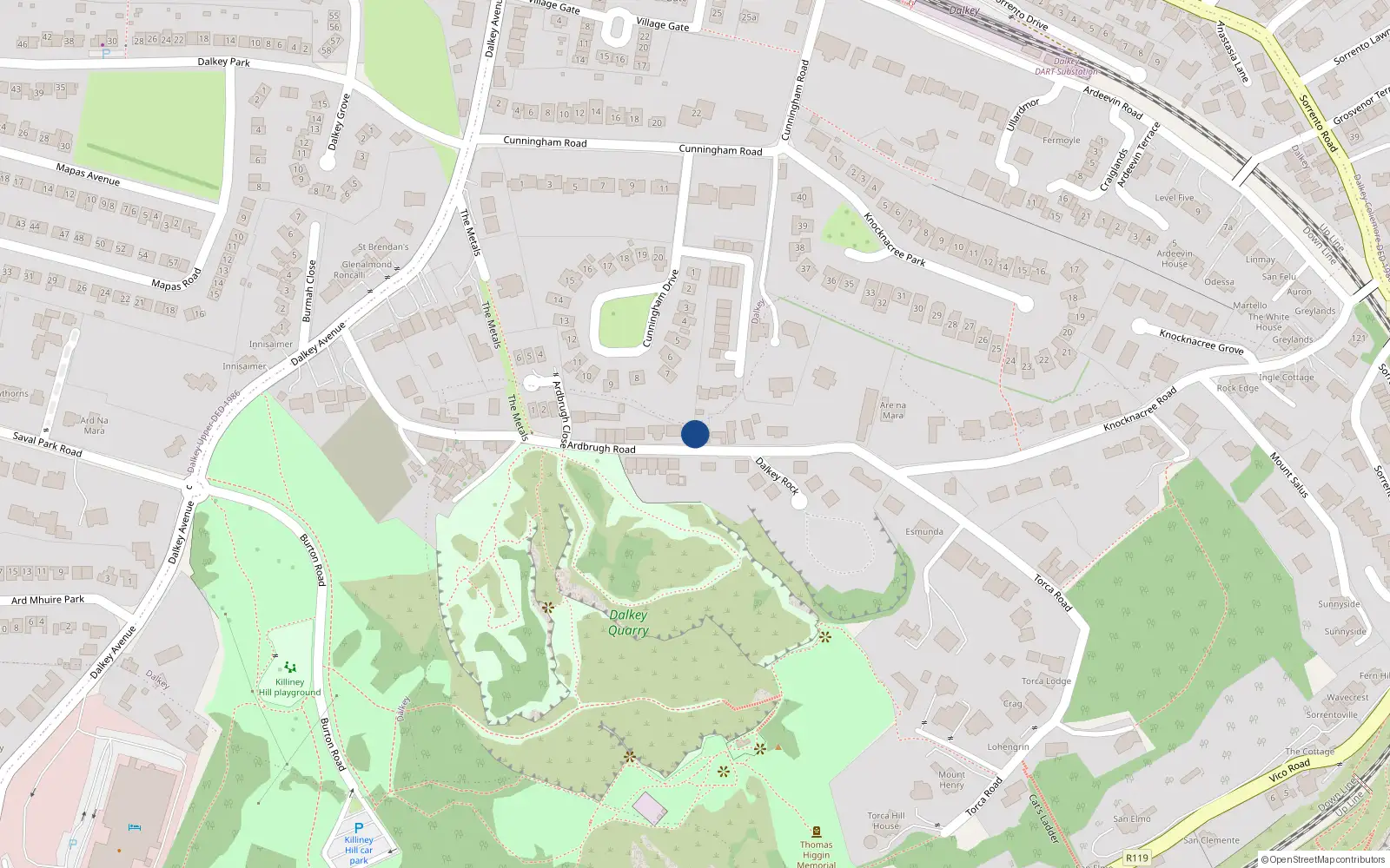 Overhead map showing the location of 17 Ardbrugh Road, Dalkey