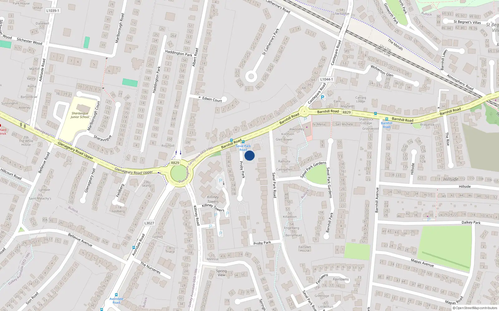 Overhead map showing the location of Barnhill Road, Dalkey