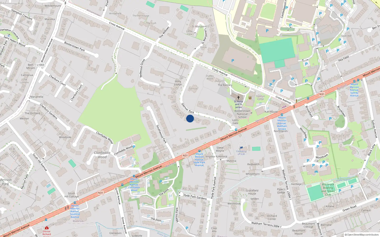 Overhead map showing the location of Nairn, 8 Glenvar Park, Blackrock