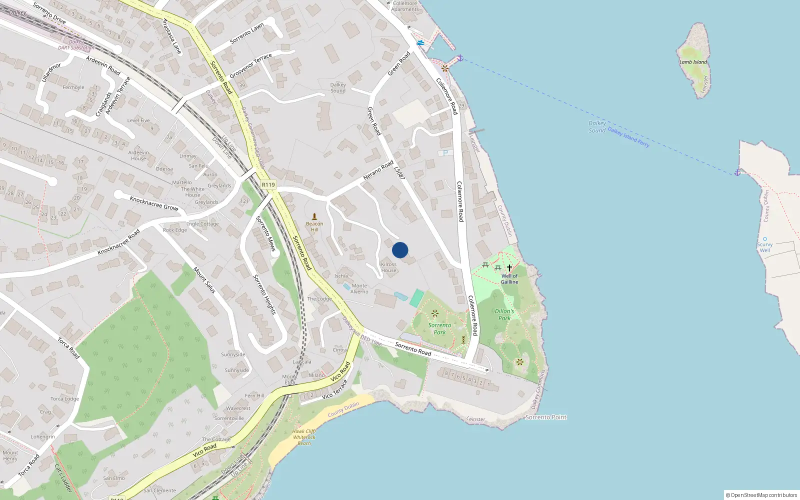 Overhead map showing the location of Dalkey Commons, Dublin, Co. Dublin