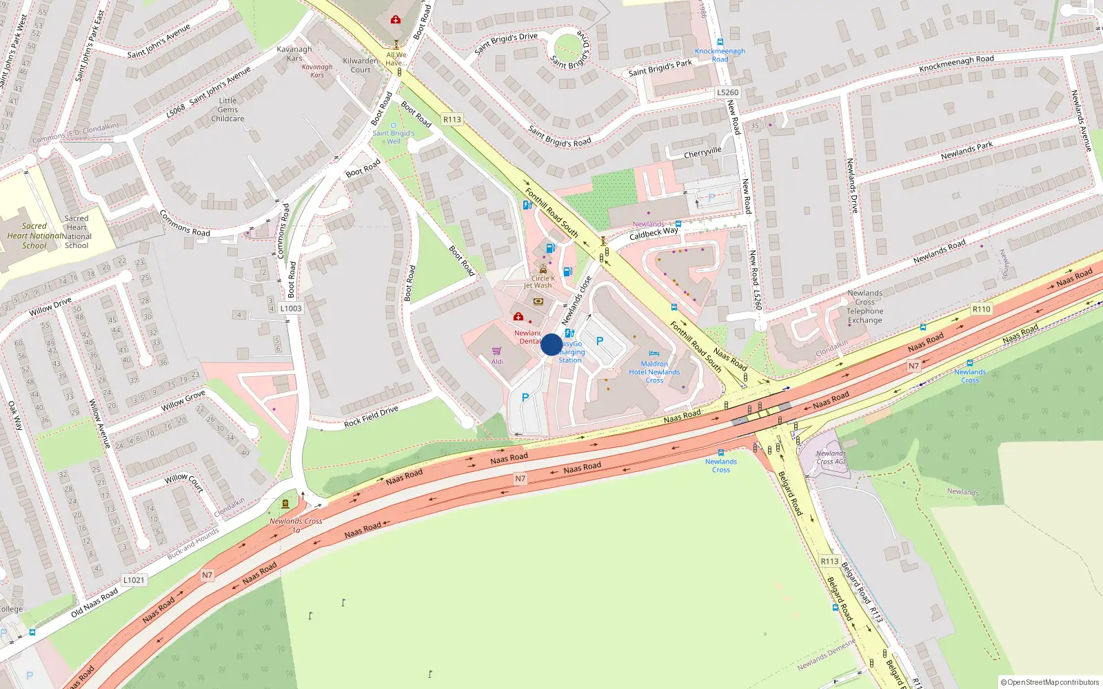 Overhead map showing the location of New Row, Newlands Cross, Clondalkin