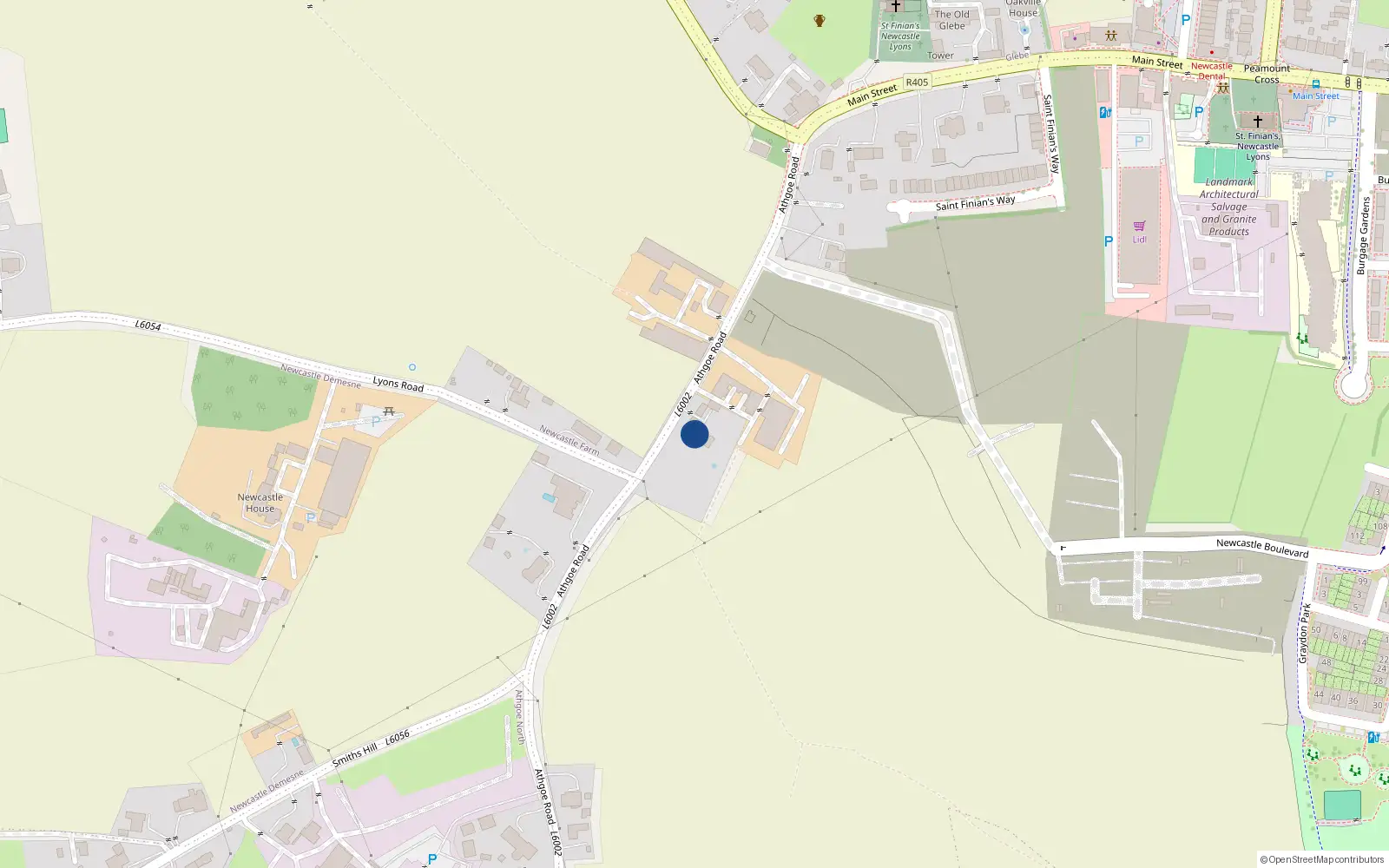 Overhead map showing the location of Newcastle Lodge, Newcastle South, Newcastle, Co. Dublin