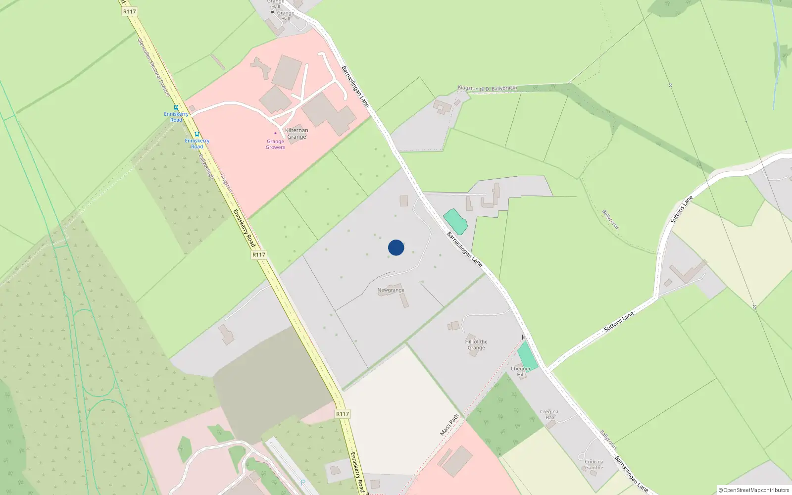 Overhead map showing the location of Barnaslingan Lane, Kilternan
