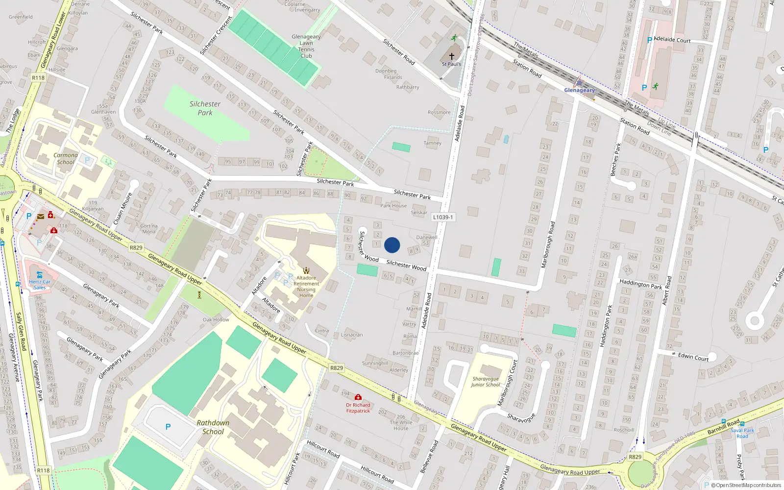 Overhead map showing the location of Glenageary, Dublin, Co. Dublin