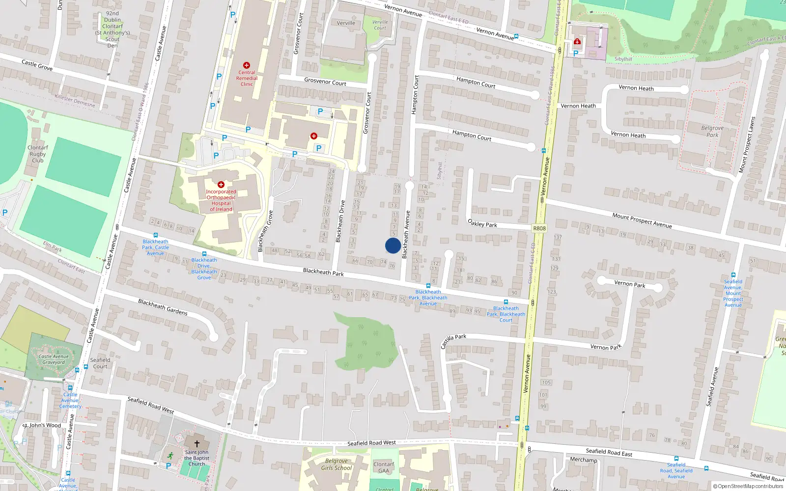Overhead map showing the location of 1 Blackheath Avenue, Dublin 3
